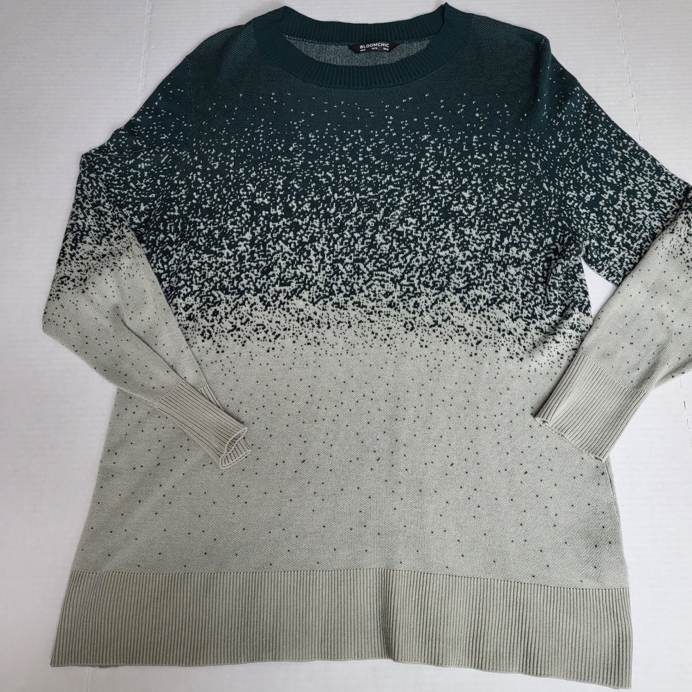 BLOOMCHIC‎ Women Size 12 Ombre Speckle Knit Sweater Green Light Grey Lightweight